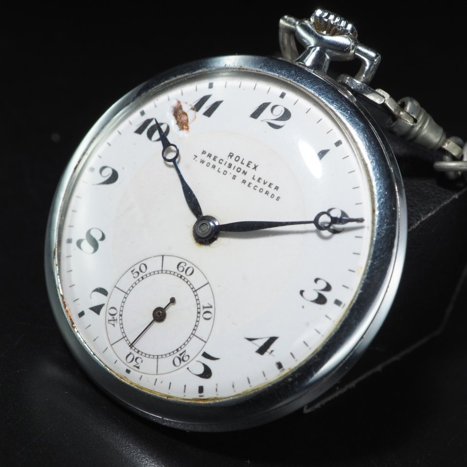 [ Junk ] ROLEX Rolex Precision lever 243793 hand winding world record 7. pocket watch leather string attaching JUNK USED goods operation [23761]