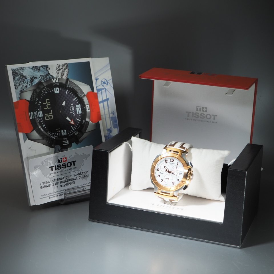 TISSOT ティソ T-RACE Tレース T048.417.27.012.00 QZ SS GP ラバーブレス ホワイト 白 文字盤 クロノグラフ メンズ 腕時計 「23904」_画像9