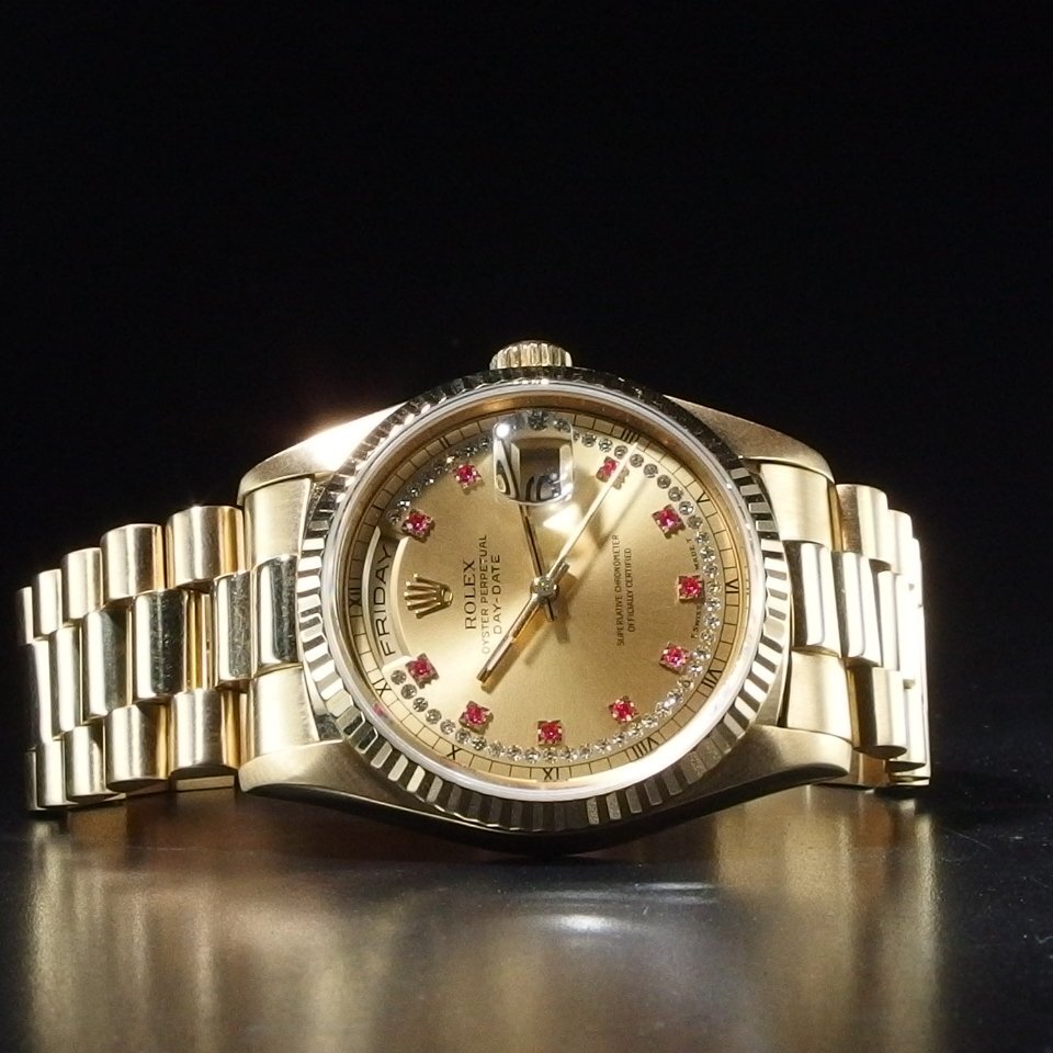 ◆K18◆ ROLEX ロレックス デイデイト 18238LR 自動巻き サークルダイヤ ルビーポイント メンズ 腕時計 「22558」