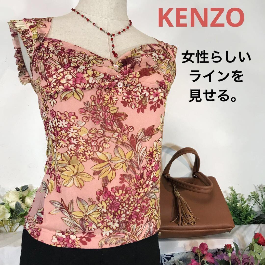 KENZO カットソー　半袖　Ｍ　花柄　伸縮性あり　体のラインがきれいに見える_画像1