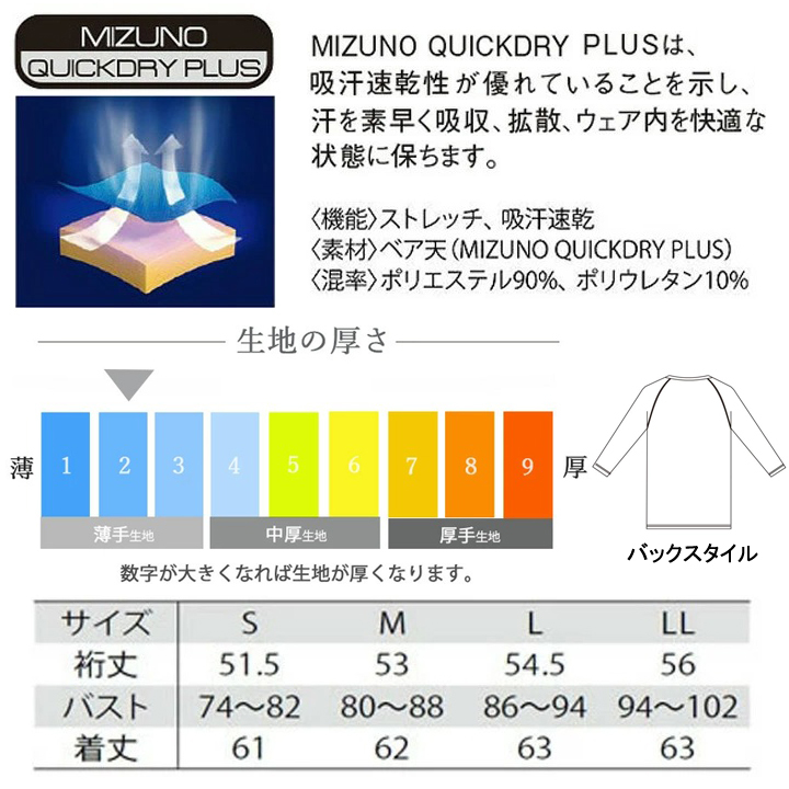 送料無料！　7分袖インナー　M　《どんな上着とも相性バツグン！》　医療　速乾　スクラブ　看護師　男性用　ミズノ　デグ　【　MZ0135　】_画像7