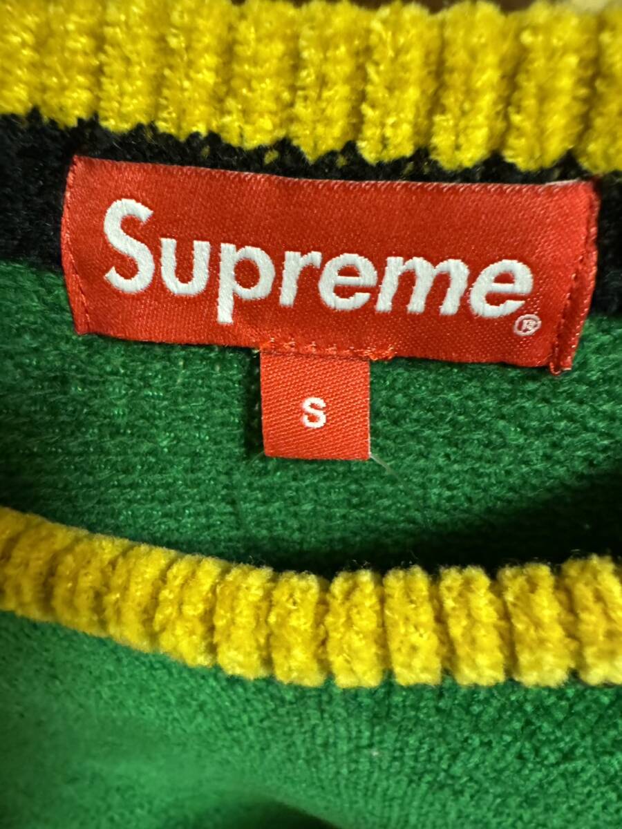 1000円スタート 22FW Supreme Stripe Chenille Sweater Green S シュプリーム ストライプ シェニール セーター グリーン 緑の画像3