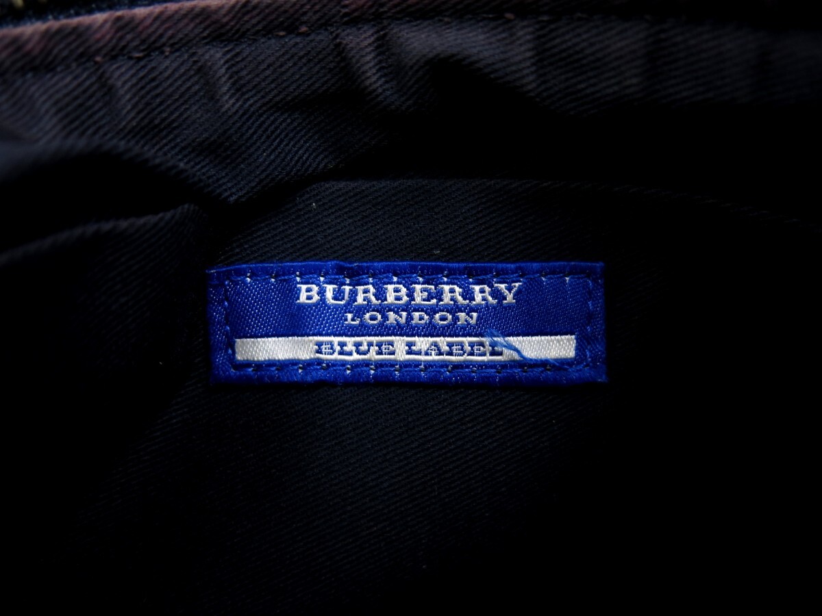 BURBERRY バーバリー◆ブルーレーベル◆デニム カーフ レザー 本革◆ミニ ハンド バッグ◆紺 赤 ベージュ SV金具◆超美品◆ボーダー◆N7628の画像6