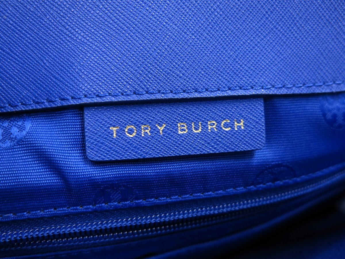 TORY BURCH トリーバーチ◆ヨークスモール◆サフィアーノ レザー 本革◆トート バッグ◆ブルー ゴールド金具◆美品◆肩掛け◆N7611の画像7