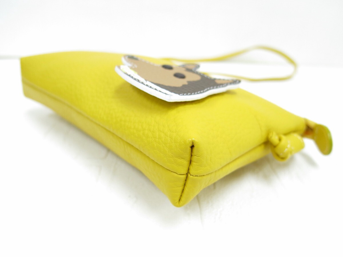 Kitamura Kitamura * car f leather original leather * Mini shoulder bag * yellow gold metal fittings * storage unused goods * dog motif *N7866