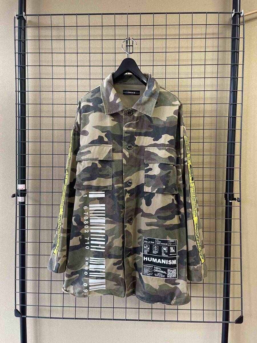 【A’GEM/9 エージェムナイン】HUMANISM CAMO Military Jacket sizeFREE カモフラ ミリタリージャケット サイドライン バックプリントの画像1