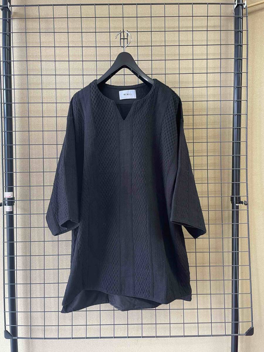 【WEWILL/ウィーウィル】Oversized Shirt Set Up size1 BLACK オーバーサイズ ジャガード カフタンシャツ ブラック セットアップ 日本製の画像1