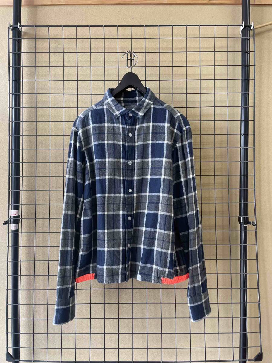 【kolor BEACON/カラービーコン】Cotton Flannel Check Shirt size2 裾周りオレンジライン コットン フランネル チェックシャツ 日本製の画像1