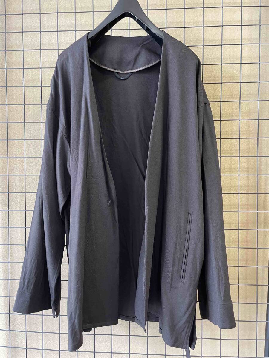 【O0u/オーゼロユー】Stretch Collarless Jacket sizeL Set Up MADE IN JAPAN カラーレス ノーカラー ジャケット ストレッチ セットアップ_画像4