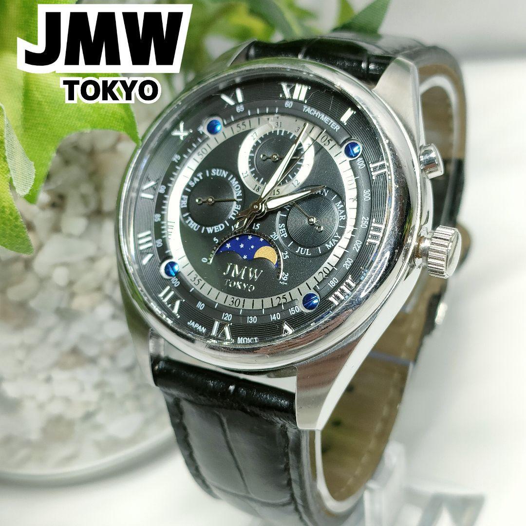 ◆300個限定極希少 JMW TOKYO 腕時計 クロノグラフ サンアンドムーン ブラック レザーベルト 黒 革 男性 時計 メンズ ムーンフェイズ_画像1