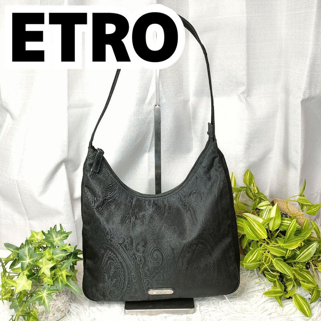 エトロ ショルダーバッグ ブラック ペイズリー 総柄 ETRO バッグ 黒 革 バンダナ柄 女性 肩掛けバッグ レディース ワンショルダーバッグ_画像2