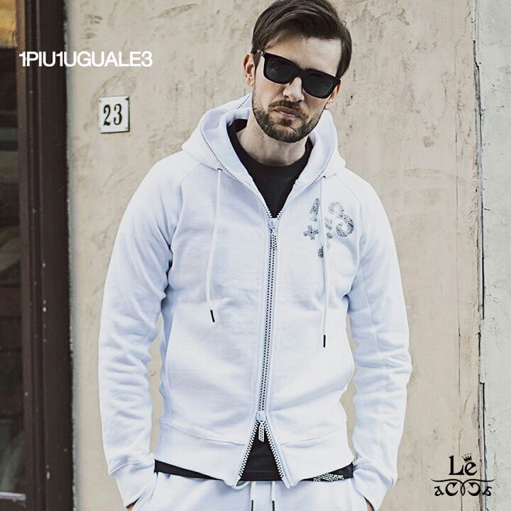 1piu1uguale3 RELAX 1+1＝3 RHINESTONE HOODIE パーカー ジップアップ ホワイト ラインストーン_画像1