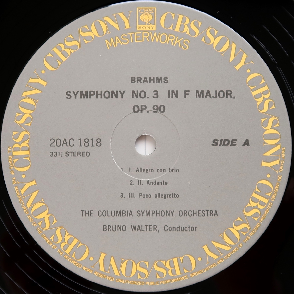 LP ブラームス 交響曲第3番 ハイドンの主題による変奏曲 ワルター コロンビア交響楽団 20AC 1818_画像4