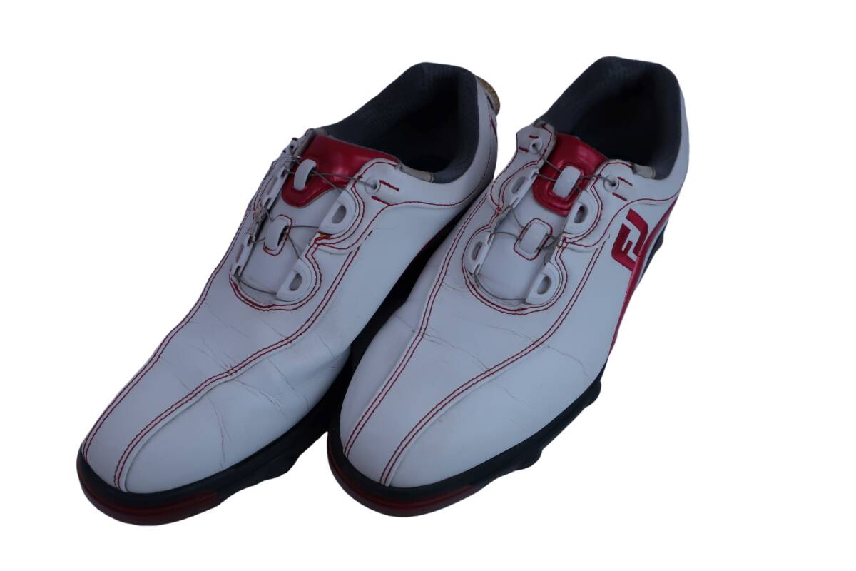 【SEAL限定商品】 24.5cm メンズ 白赤 ダイヤル式ゴルフシューズ 【美品】FOOTJOY(フットジョイ) 59820J 2403-0415 ゴルフ用品 24.5cm