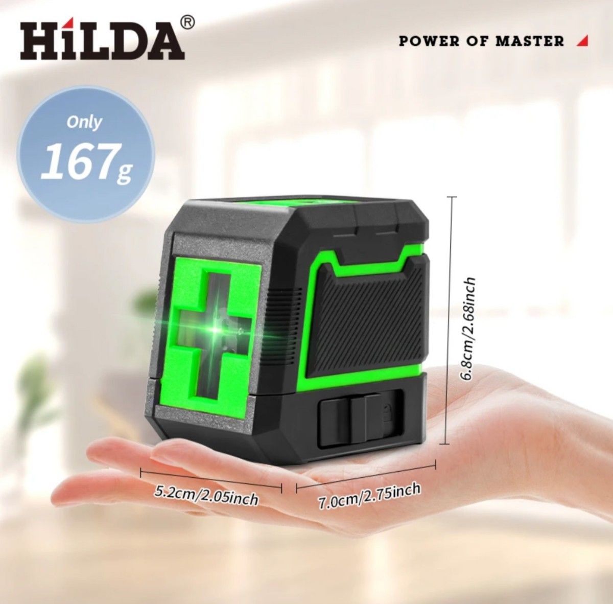 【新品】HiLDA グリーンレーザー水準器　レーザー墨出し器　２ライン　保護ケース　固定台座　三脚スタンド付き