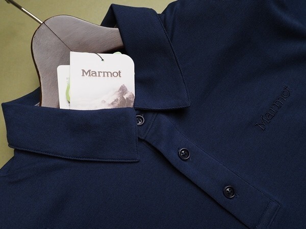 新品正規 Marmot マーモット 海外限定 吸水速乾 消臭抗菌 Pretton Caranecti 半袖 ポロシャツ100(L)ネイビー(NA)TSM9005 直営店購入_画像3