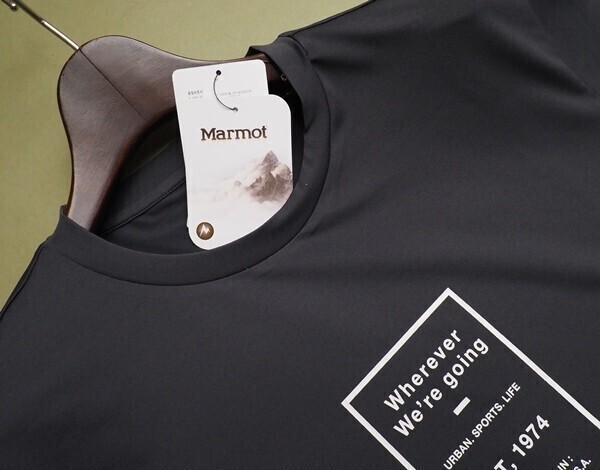 新品正規 Marmot マーモット 海外限定 吸汗速乾 UVカット Peter Round 半袖 Tシャツ100(L)チャコール(CH)TSM0009 直営店購入の画像3