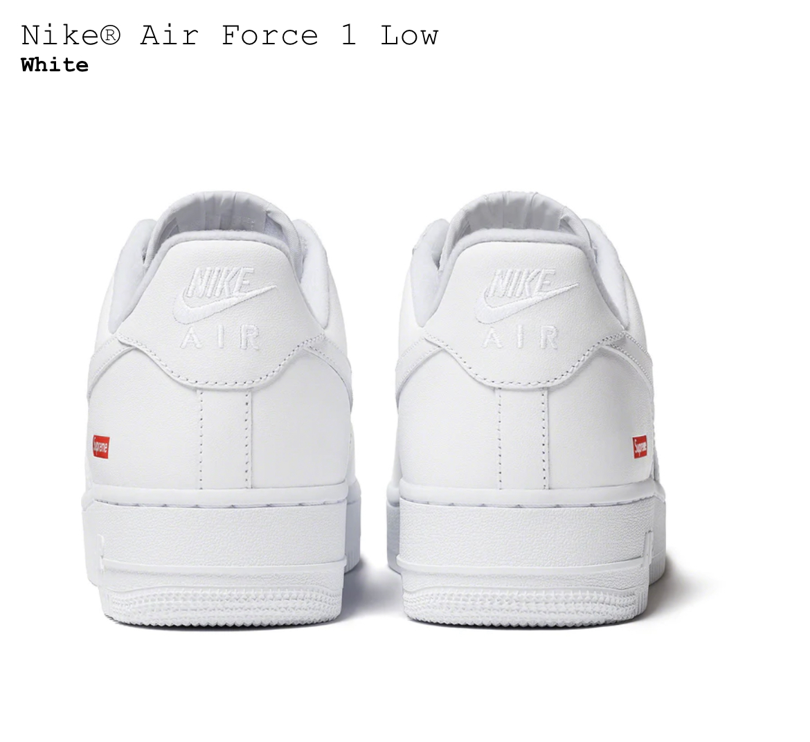 26.5cm 新品国内正規 24ss Supreme Nike Air Force 1 Low White シュプリーム ナイキ エアフォース ロー ホワイト 白 US8.5