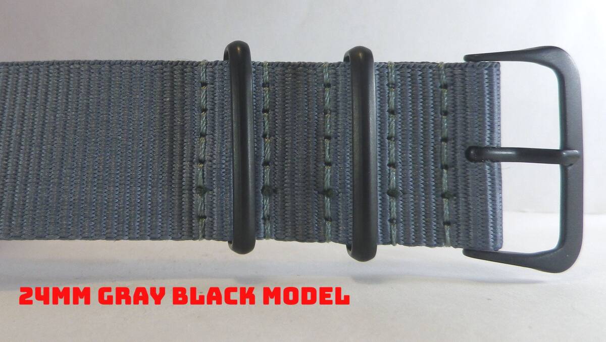 24MM NATO ミリタリー　ナイロンベルト新品 GRAY-BLACK 肉厚 LONG_画像1