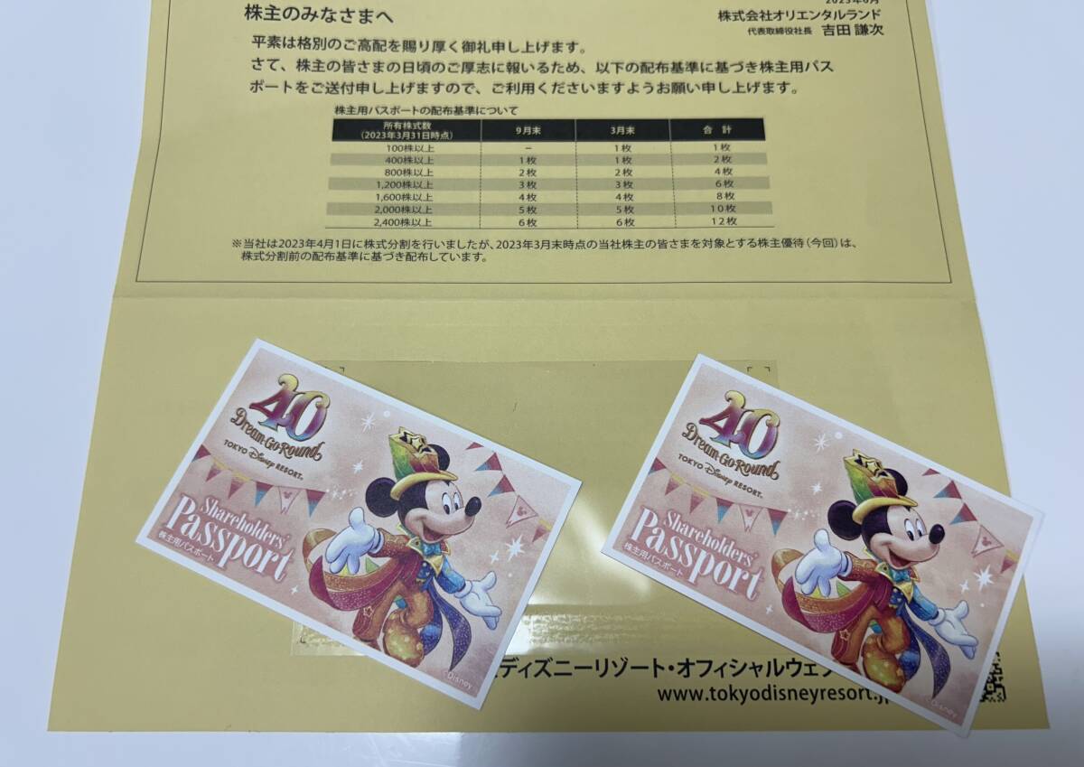 【送料無料】東京ディズニーリゾート・株主用パスポート2枚　期限24年6月30日まで_未使用大人チケット2枚