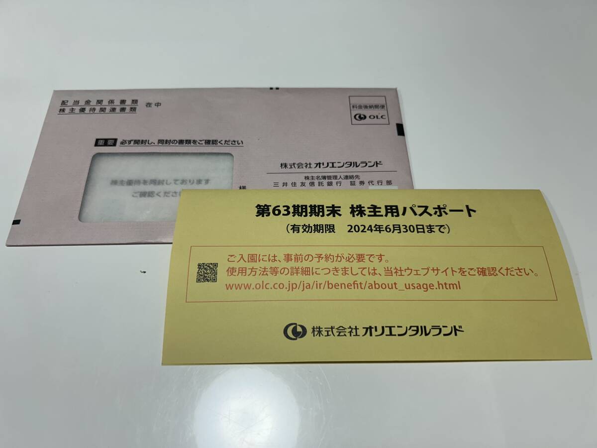 【送料無料】東京ディズニーリゾート・株主用パスポート2枚　期限24年6月30日まで_株主優待チケットです