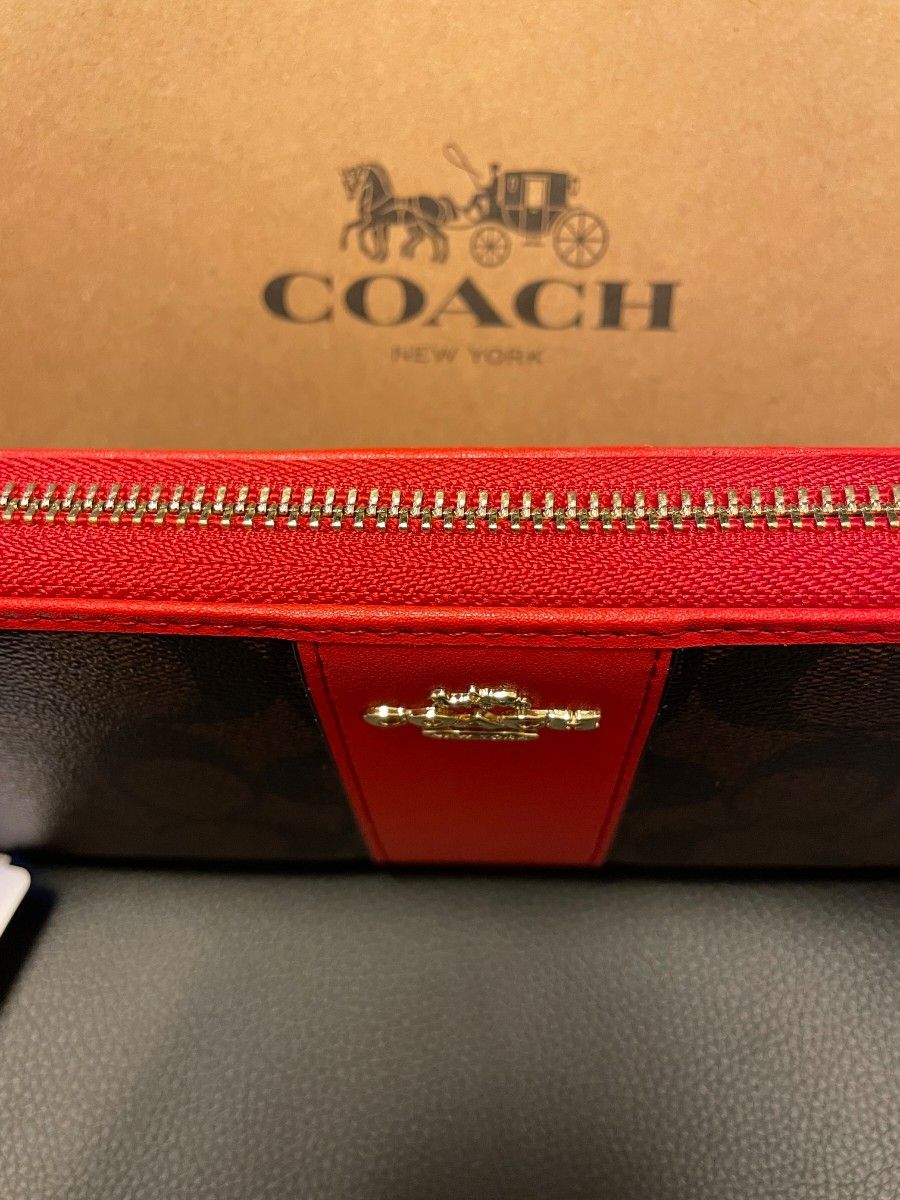 ※週末SALE 大人気　COACH コーチ 財布　長財布　ブラウン　レッド　未使用　【新品未使用】 24時間以内発送　