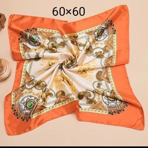 新品 レディース ファッション小物 スカーフ 正方形 オレンジ系 