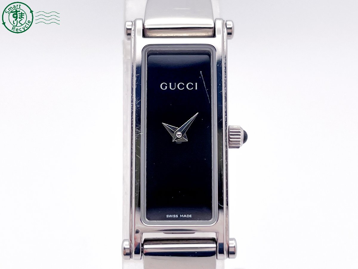 2404601486　＃ GUCCI グッチ 1500L クォーツ QZ 2針 スクエア アナログ 腕時計 黒文字盤 ブラック 純正ベルト ヴィンテージ 中古_画像1