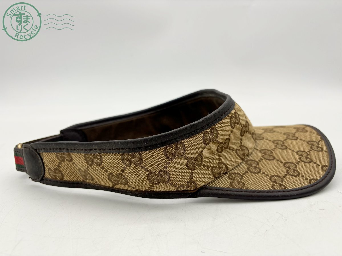 2404601556 ▲ GUCCI グッチ 帽子 サンバイザー XLサイズ GG キャンバス ベージュ 日除け 中古の画像5