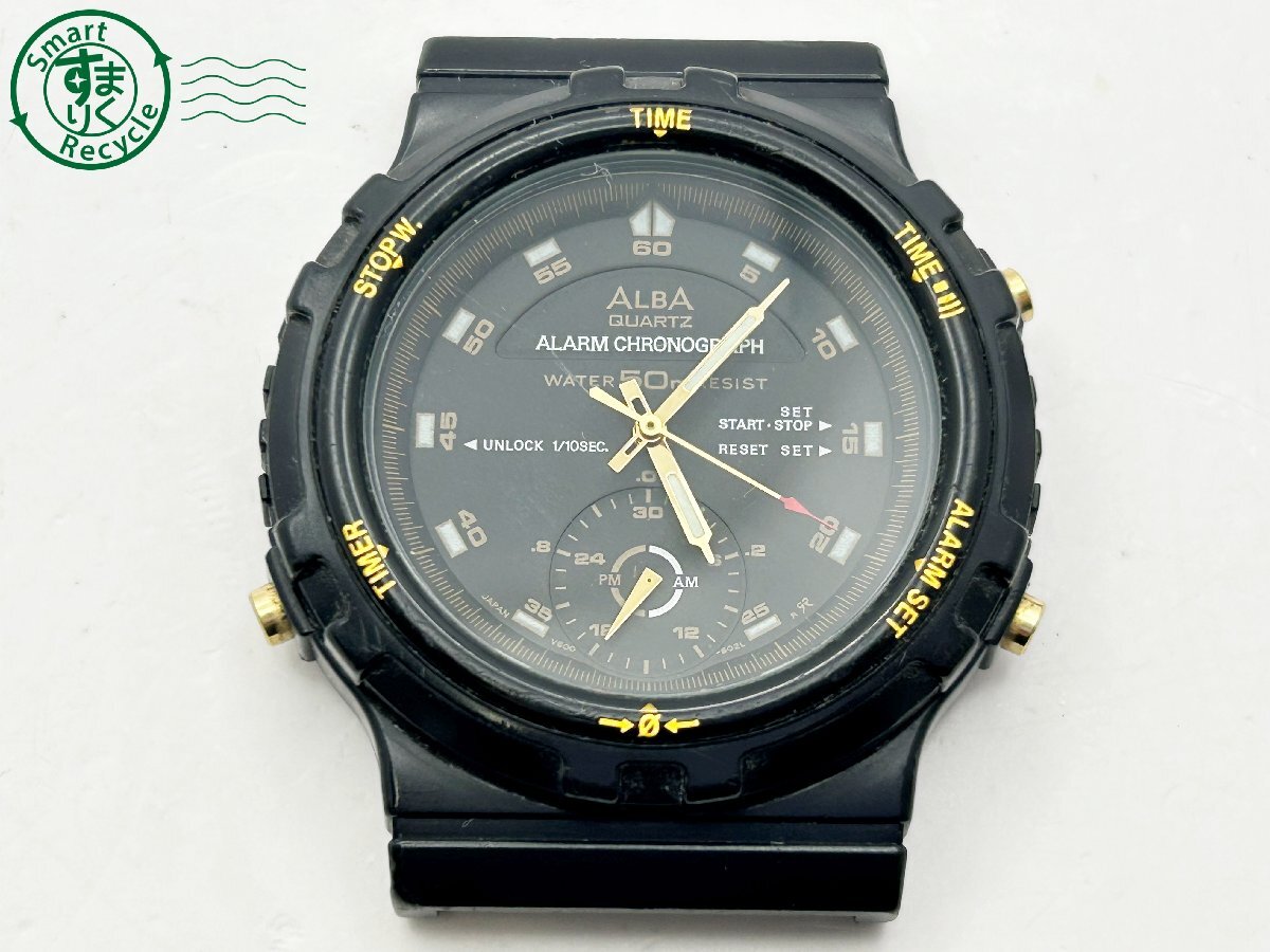 2404603115 ◇ SEIKO セイコー ALBA アルバ V600-6020 アラームクロノグラフ フェイスのみ ブラック メンズ QUARTZ QZ 腕時計 中古の画像1