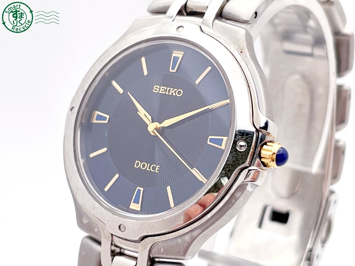 2404604008 # SEIKO Seiko DOLCE Dolce 5E31-6010 quartz QZ analogue wristwatch navy face original belt case attaching 