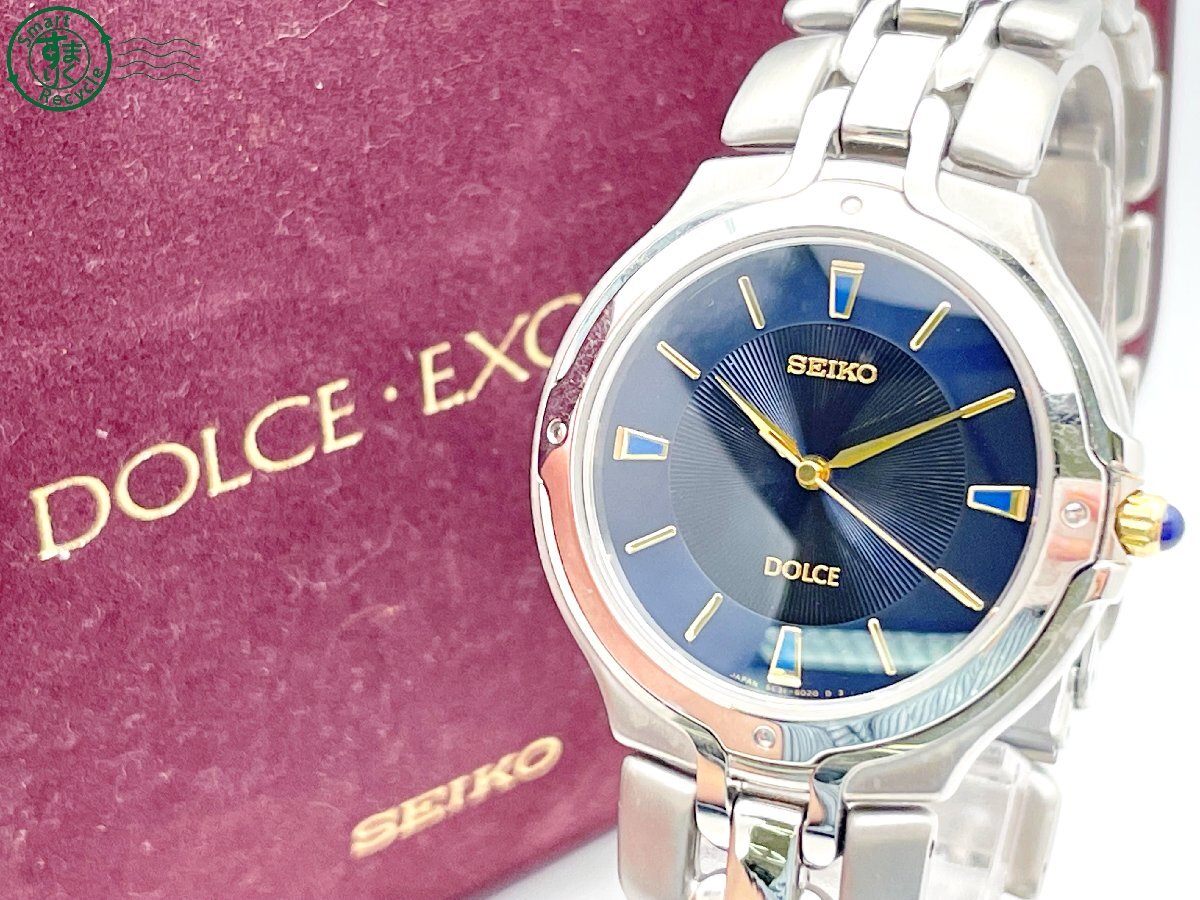 2404604008 # SEIKO Seiko DOLCE Dolce 5E31-6010 quartz QZ analogue wristwatch navy face original belt case attaching 