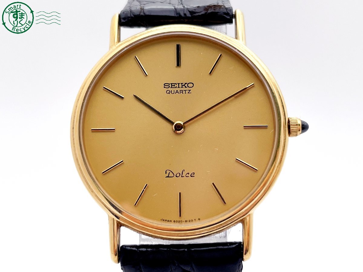 2404604321 # 1 иен ~! SEIKO Seiko 14K ST Dolce Dolce 6020-8100 кварц QZ 2 стрелки наручные часы Gold циферблат оригинальный ремень имена печать иметь 