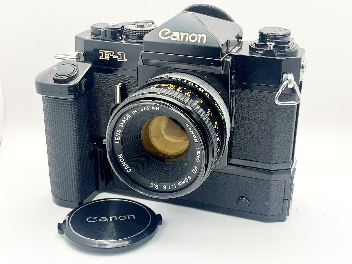 2404604412　■ Canon キヤノン F-1 一眼レフフィルムカメラ CANON LENS FD 50㎜ 1:1.8 S.C. ワインダー付き 空シャッターOK カメラ_画像1