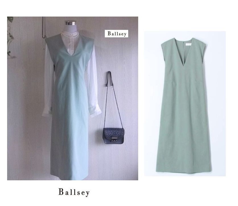 Ballseyボールジー3万 *春色♪大人のVネック美形ジャンパースカート　ドライオックスワンピース　春色　トゥモローランド_画像2