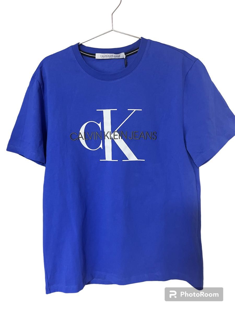 Tシャツ 半袖　カルバンクライン　CALVIN KLEIN M ロゴ　CK 青　ブルー　人気　定番　メンズ