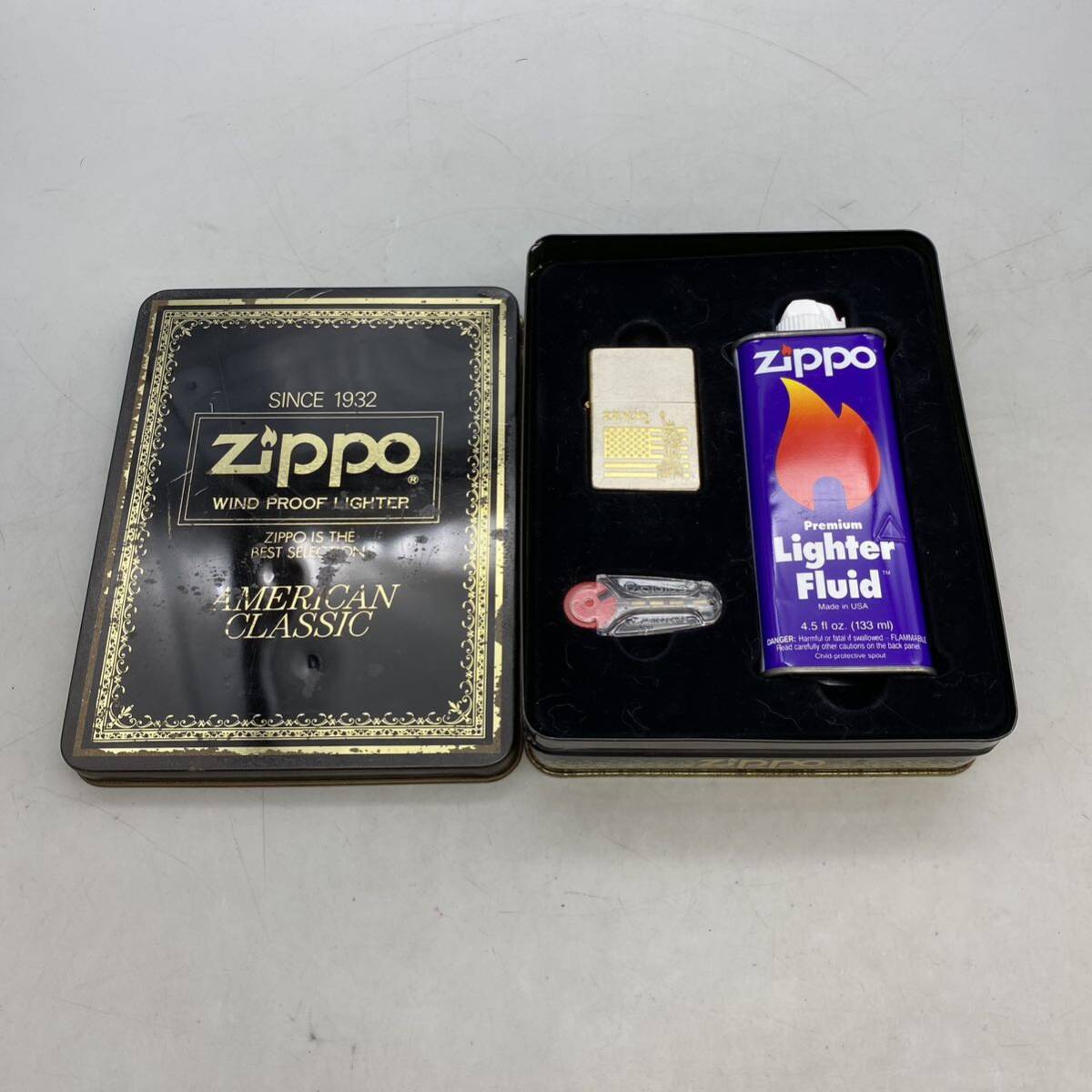 【G-6】 Zippo IS THE REST SELECTION WIND PROOF LIGHTER アメリカンクラシック AMERICAN CLASSIC ジッポ セット Fluid ケース 着火未確認の画像1