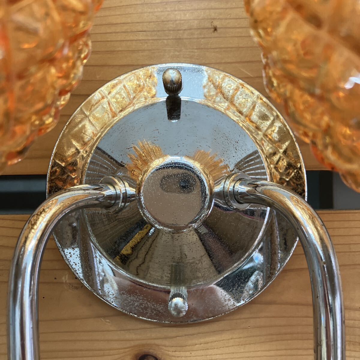 アンバーカラー ガラス ウォールランプ 壁掛け照明 パイナップル オレンジ ヴィンテージ 昭和レトロ 当時物 喫茶店 カフェ アトリエ の画像5