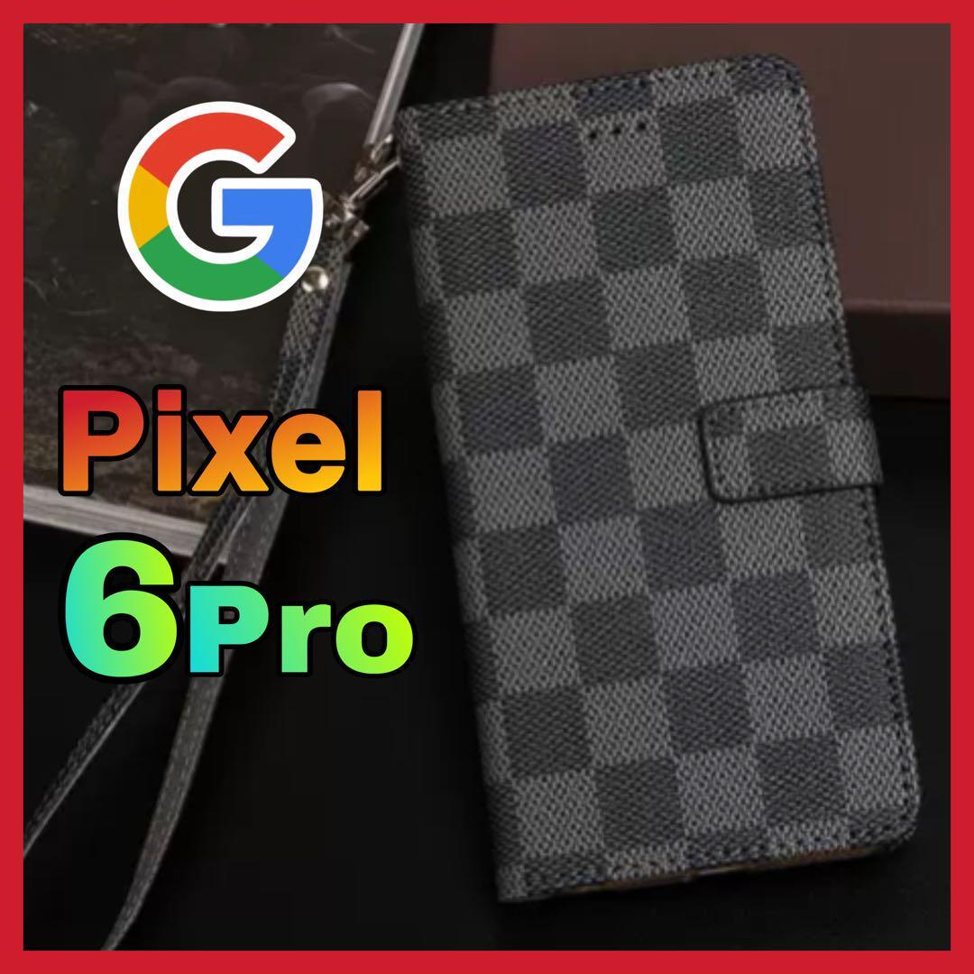 売上No1 Google Pixel 6Proケース 手帳型　黒色　チェック柄 PUレザー 高級感　大人気　グーグルピクセル6プロカバー　 ブラック　耐衝撃_画像1