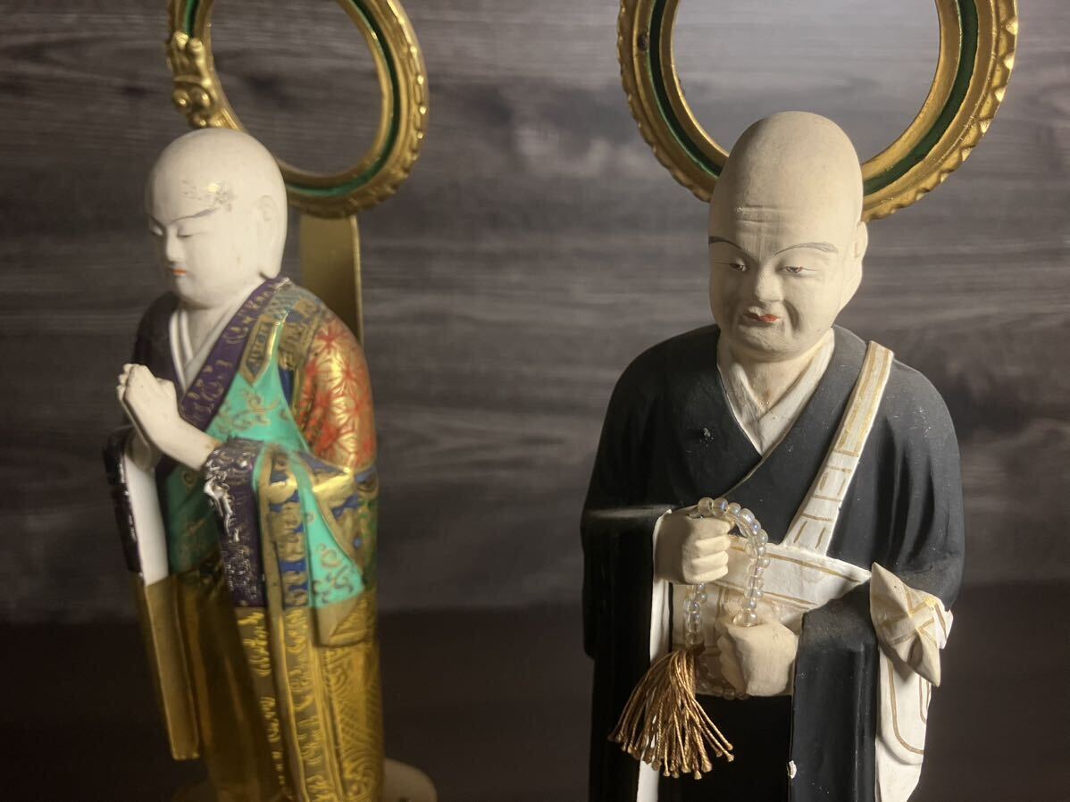 仏教美術 木彫 彩色 両大師 法然上人 善導大師 仏像 旧家整理品の画像6