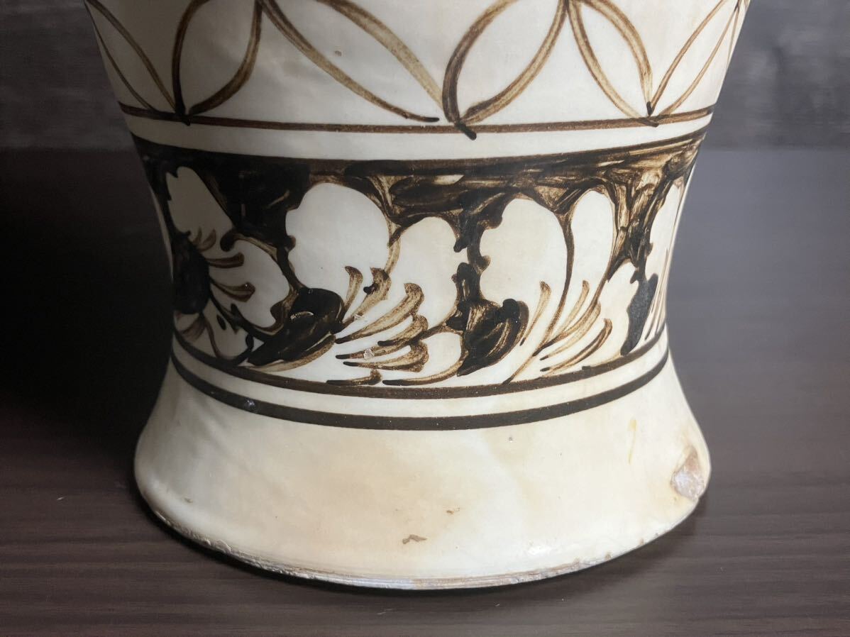 磁州窯 鉄絵 壷 高さ33cm 中国美術 唐物 壺 花瓶 旧家整理品の画像8