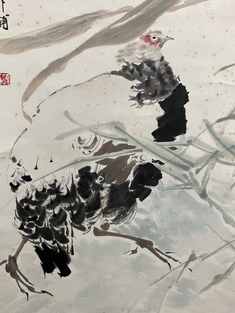 【模写】 任伯年先生画白鶏玉米 掛軸 肉筆 中国画 唐物 旧家整理品_画像7