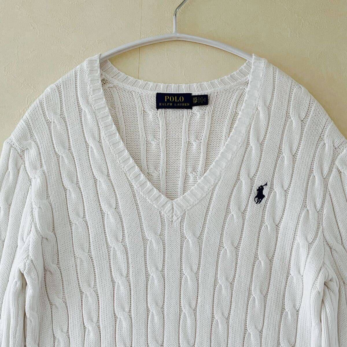 超美品 Ralph Lauren(ラルフローレン)ニット セーター XS(T155.B80cm)使用2回 ホワイト レディース ガールズ コットン 綿 ラルフローレン株の画像2