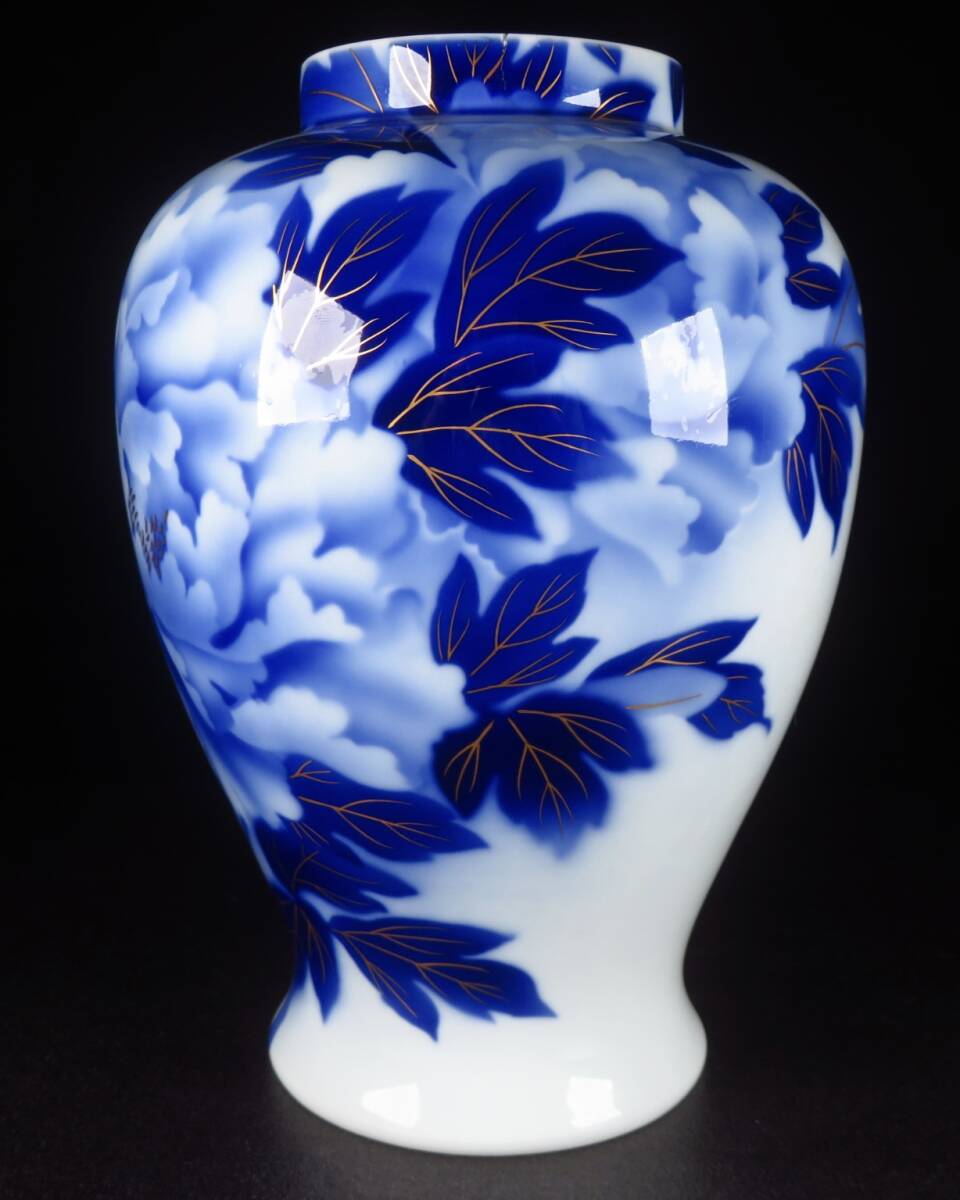 SAKURAYA】【 染付金彩冠付牡丹図沈香壷 / 宮内庁御用達 深川製 SAKURAYA】【 染付金彩冠付牡丹図沈香壷 / 宮内庁御用達 深川製