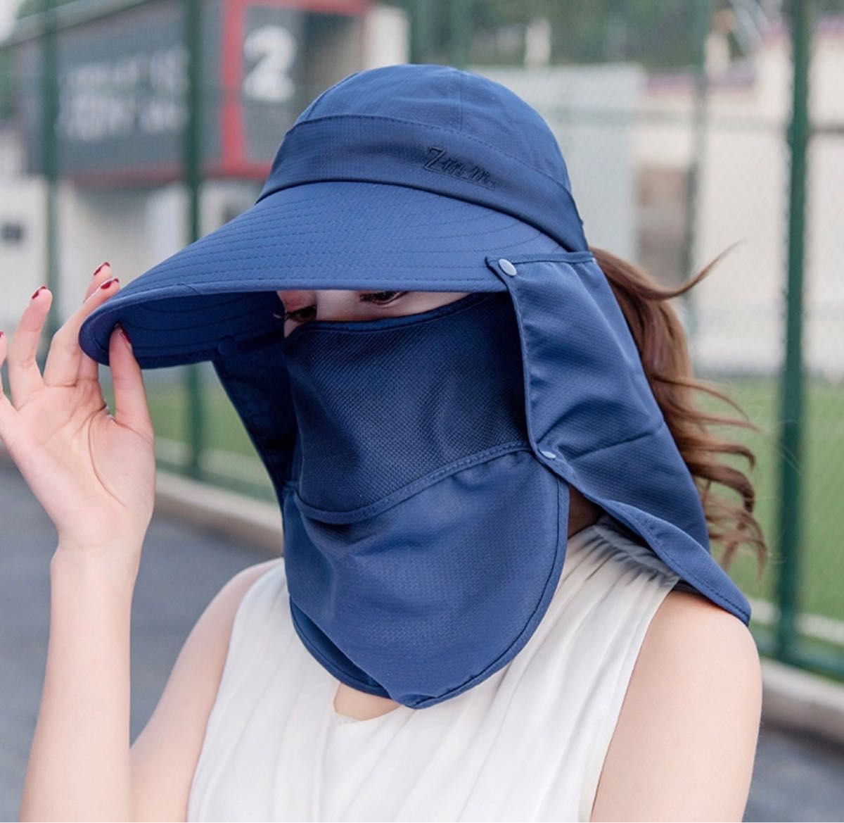 帽子　ハット　UVカット　紫外線対策　日焼け予防　レディース　サンバイザー　ネイビー