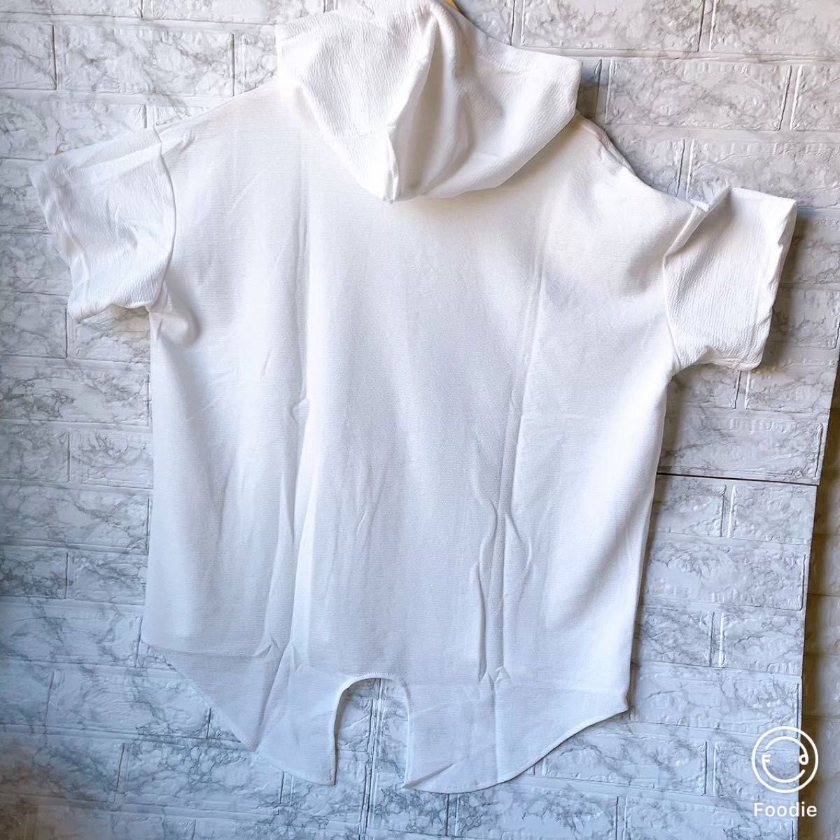 Tシャツ　半袖　ハーフジップ　無地　トップス　ポケット　ビッグシルエット　 ホワイト　ジップアップ　オーバーサイズ　Lサイズ