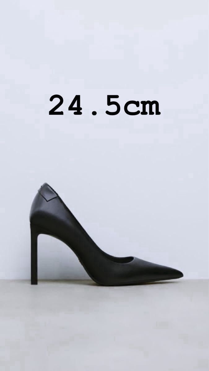 【ザラ】ZARA ヒールパンプス　38（24.5cm）パンプス 靴 レザー ブラック 黒 ハイヒール