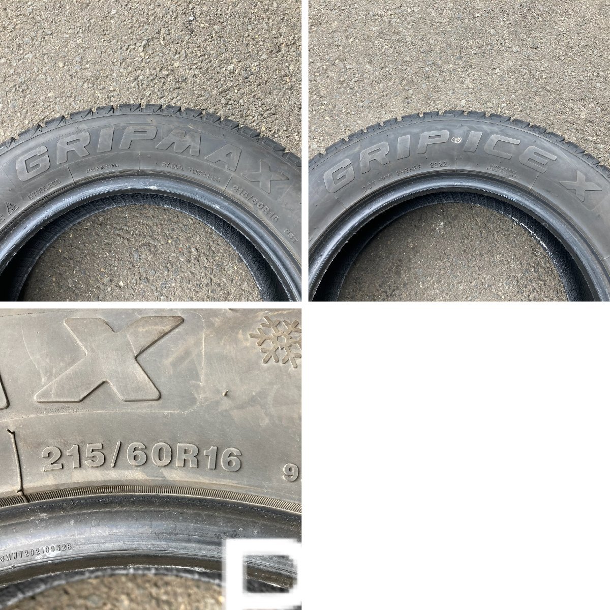 [24T00401S]@ 215/60R16 GRIPMAX GRIP ICE X2022年製 スタッドレスタイヤ 4本セット_画像8