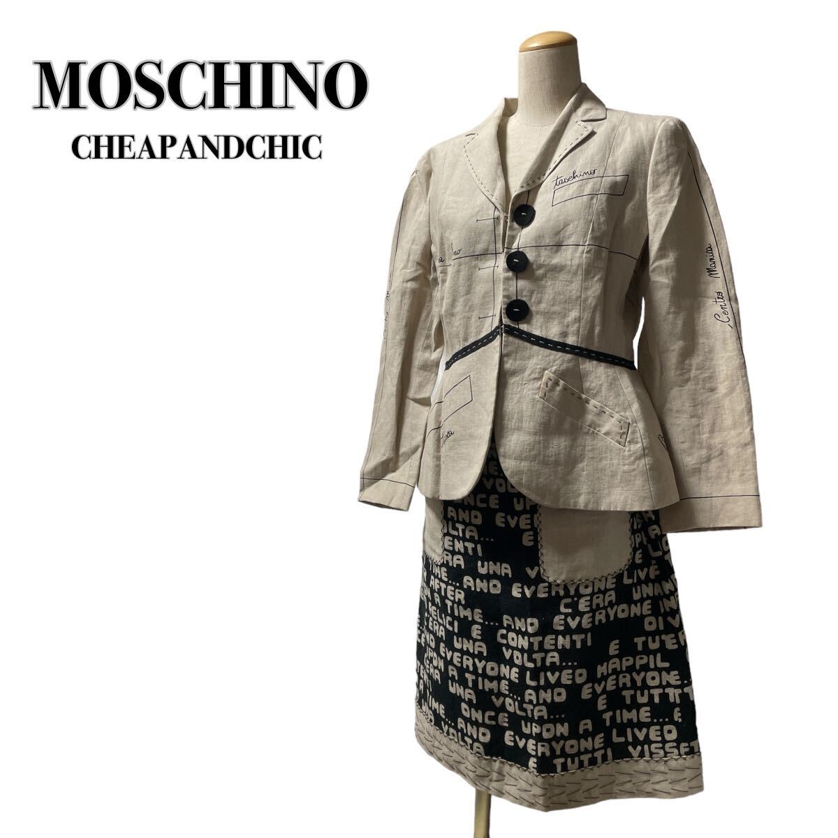 MOSCHINO CHEAPANDCHIC モスキーノチープアンドシック セットアップ イラストデザイン ステッチ 麻 イタリア製 US10 XL 大きいサイズ_画像1