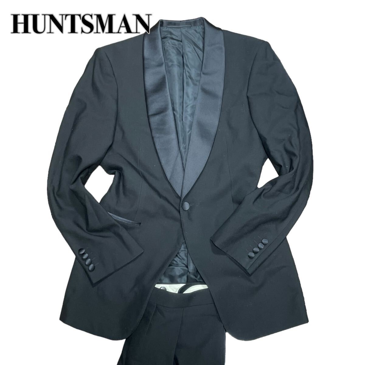 HUNTSMAN ハンツマン シルク タキシード セットアップ黒ブラック XL _画像1